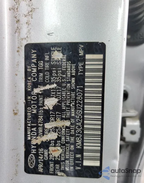 2016 Hyundai Tucson Limited из США, поврежденный, VIN KM8J3CA25GU228071